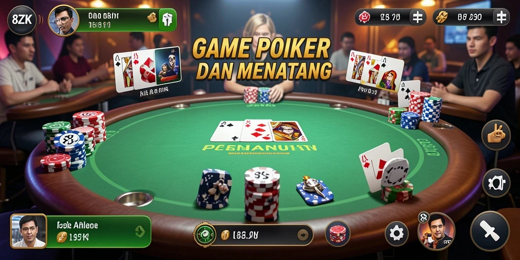 Tampilan utama gameplay Poker di 8ZK yang seru.