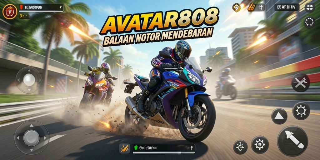 Tampilan gameplay AVATAR808 dengan balapan motor yang seru dan grafis luar biasa.