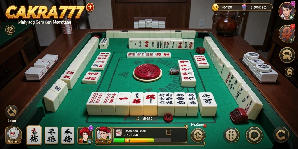 Tampilan gameplay CAKRA777 yang menarik dengan ubin Mahjong berwarna.