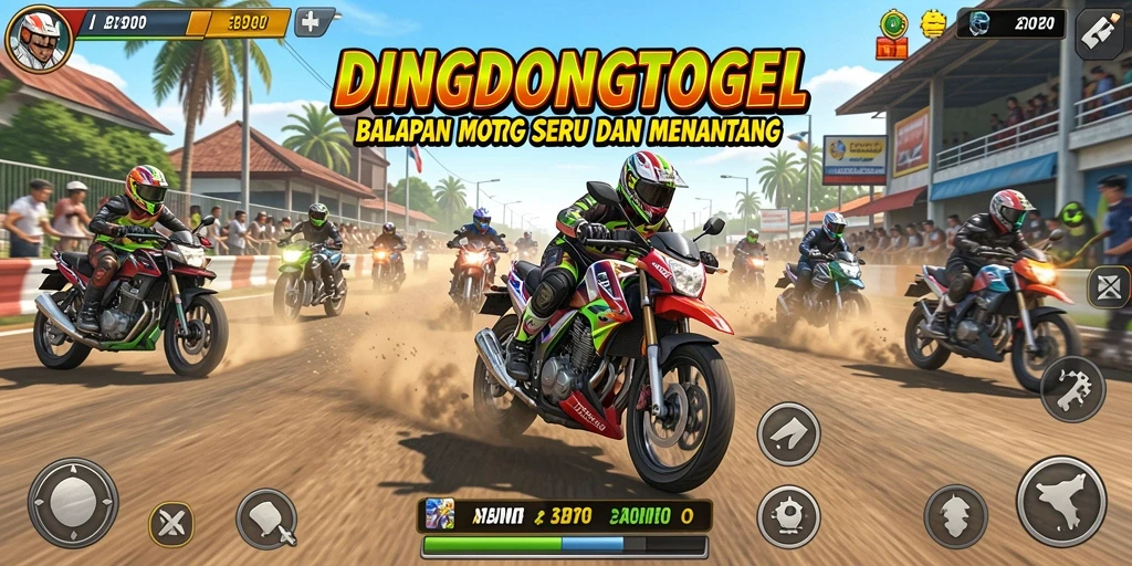 Tangkapan layar gameplay DINGDONGTOGEL yang menampilkan balapan motor yang seru.