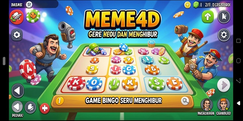 Screenshot gameplay utama MEME4D yang menunjukkan suasana Bingo yang seru.