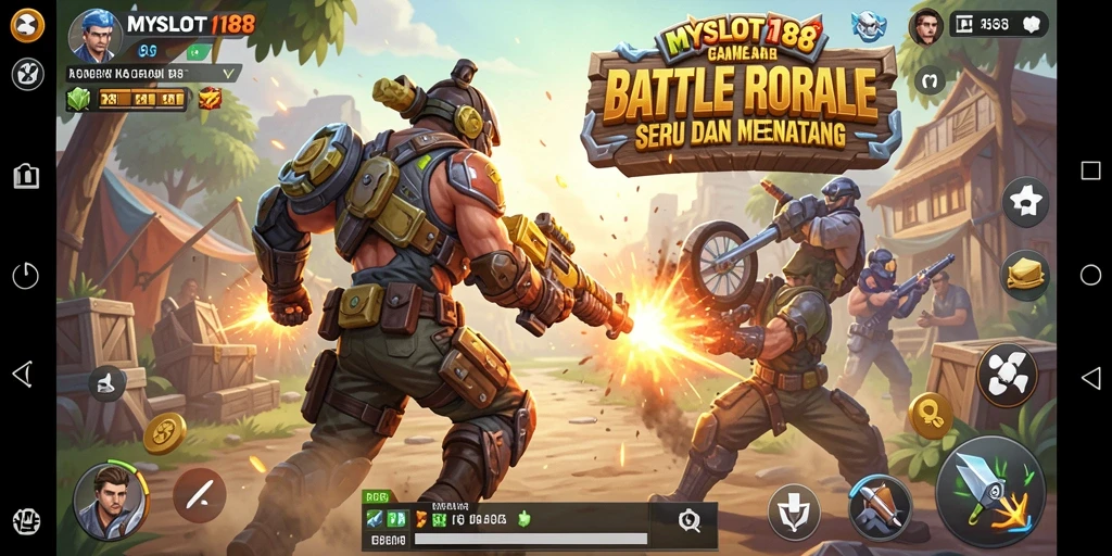 Screenshot gameplay MYSLOT188 menunjukkan aksi Battle Royale yang mendebarkan.