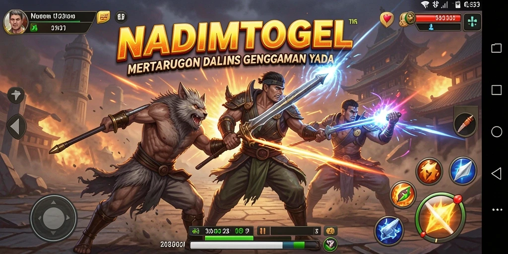 Screenshot menunjukkan aksi pertarungan seru dalam NADIMTOGEL.