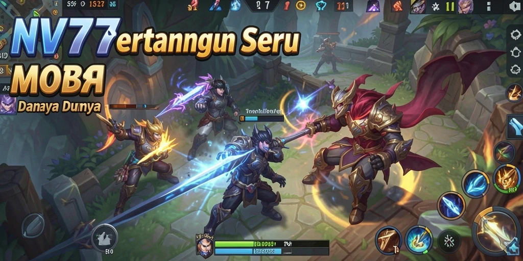 Screenshot NV77 menampilkan aksi seru dalam pertempuran MOBA.